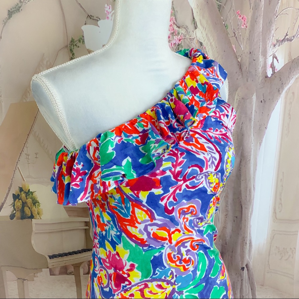 NEW Lauren Ralph Beach Royal Cold shoulder Ruffle - Picture 2 of 10